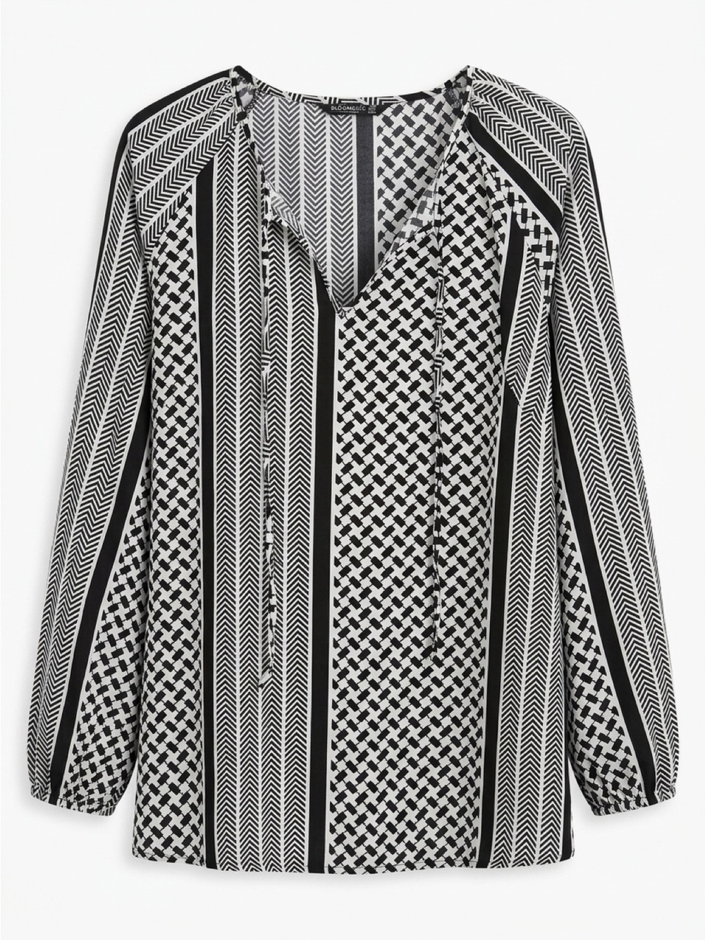 BloomChic Black & White Striped & Geo Print V-Neck Tunic Size 10